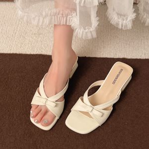 Jiaxun | Bow Knot Coarse Heel Slip On Slippers