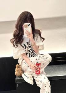 Casual Sportswear Suit Womens Summer Cotton Short Sleeve T-shirt Pants Fresh All-Matching Youthful-Looking Student Two-Piece Suit