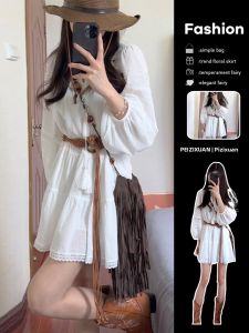 PEIZIXUAN | Spring French Style Long Sleeve Shirt Dress Slim A-line Short Skirt White