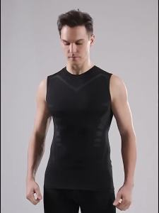 Mens Slimming Vest Ionic Compression Shirt Ice-Silk Cooling Body Shaper Tank Top Tummy Control Quick-Dry Fitness Shirts