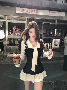 Váy Dài Tay Cao Cấp Mejiu Honey Nine Half Paper Wind Frost Váy Dài Chữ a Cạp Cao Cho Nữ Mùa Xuân Thanh Lịch