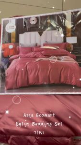 7in1 Plain Satin 1600TC Bedding Set Queen/King With Comforter