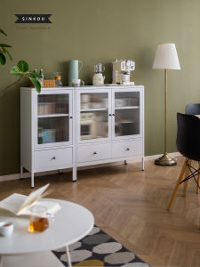 Modern Minimalist Steel Glass Door Wall Cabinet Integrated Storage round Corner Kitchen Bowl Cabinet against the Wall Furniture