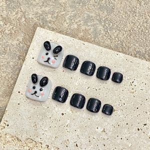 Handmade Wearable Dog Foot Nail Art Pure Black And White New 2024 Nail Stickers Easy to Wear Nail Beauty Tools from China
