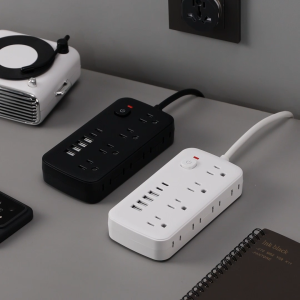 CHIEFWAY 14-IN-1 Flat Plug Power Strip Multi-plug Extension Cord with Surge Protection8 AC Outlets & 4 USB A/2 USB C Ports