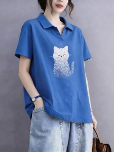 V.C.I | Cute Cat Printed Cotton Polo Shirt