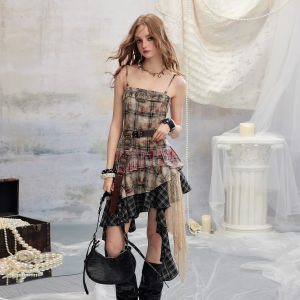 unifree | Apocalyptic Style Plaid Patchwork Irregular Vintage Spicy Girl Summer Dress