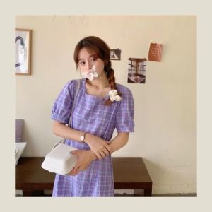 LEAShop สายหวาน 💓เดรสกระโปรง เดรสคอเหลี่ยมผู้หญิง แขนตุ๊กตา จีบเอวเบา ราคาเพียงพอ สายคาเฟ่ต้องไม่พลาด สายหวานหวานสบัด 💞