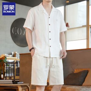 ROMON | Vintage Thin Summer Mens Casual Shirt and Pants Set
