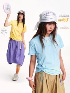 JNXS | Drawstring Split Color Print Sporty Short Sleeve T-Shirt Women Summer