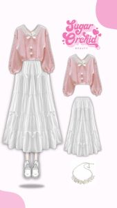 Set Blouse Lucu Wanita & Sweater Kawai Putih: Set Pakaian Kekinian