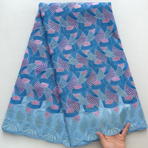 Vibrant African Cotton Lace Fabric with Orange/Brown Geometric Patterns Soft Breathable Textile For Traditional Dresses