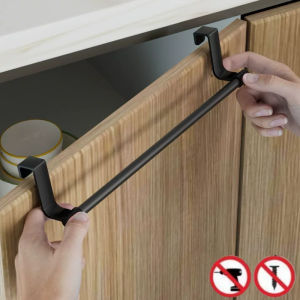 Stainless Steel Over Door Towel Rack Multipurpose Hanger for Kitchen Cabinet Bathroom Storage Organizer No Drill Mounting Holder