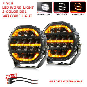 HAOLIDE 2PCS Dual Color LED Driving Light White/Amber Halo DRL Round off-road use Work Light Heavy Duty for Truck Lorry Trailer