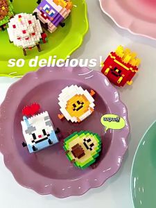 DIY Mainan Balok Susun Model Makanan Nano Bricks Balok Susun Mainan Edukasi DIY Food Fruit Makanan Buah Sandwich Burger Milk Shake Kentang Goreng Nanas Mainan Anak 3D Puzzle Toys Edukatif Gift Building Blok  AVVET