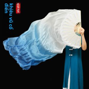 Quạt Lụa Thật Lớn Biểu Diễn Múa Cổ Điển Quạt Lụa Thật Màu Xanh Da Trời Chuyển Màu Taihu Whale Dance Quạt Lụi Cho Thể Dục Và Thể Thao