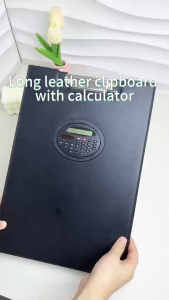 2in1 Long Clipboard with Calculator Black Memo Board with Metal Clip Pad Holder for Yellow Paper