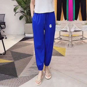 Womens Loose Thin Sports Pants Summer New Fashion Ice Silk Quick Dry Nine Points Elastic Waist Harlan Pants Casual High Waist