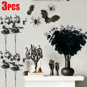 ต้นยูคาลิปตัสสีดำ3มัดเทียมใบใบเงิน4ง่ามพืชดอกไม้ประดิษฐ์ตกแต่งงานปาร์ตีสำหรับการตกแต่งบ้านปาร์ตี้ฮาโลวีนคริสมาสต์แต่งงาน