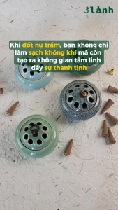 Lư Xông Nụ Trầm Hương Gốm Sứ Nắp Đồng Hoa Văn Cổ - Dùng Đốt Nụ Trầm Phong Cách Thiền Thuần Việt
