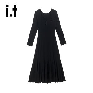 Black Round Neck Slimming Elegant Long Dress