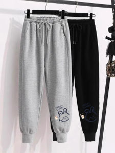 Grey Fleece Lined Harlan Womens Sport Pants Loose Fit Casual Trousers Autumn Winter High Waist Nine Points Elastic Waistband