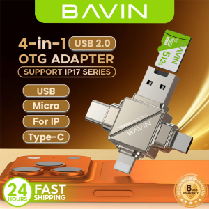 BAVIN O87 4-in-1 Type-C / iPh / Micro USB 2.0 OTG Adapter & Card Reader Micro SD / TF Compatible iPh 17 Series 480Mbps