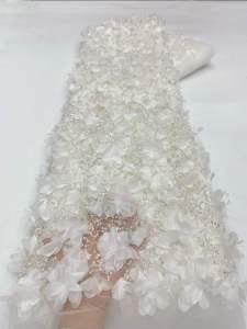 2026 High Quality 3D Flower Lace Fabric French Embroidery Applique Tulle African Beads Fabrics for Wedding Party Dress Sewing