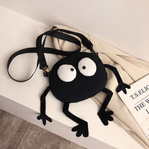 【YIDEA HONGKONG】Cartoon Big-eyed Monster Bag Messenger Bag Black Canvas Shoulder Bag Telescopic Shoulder Strap Handbags