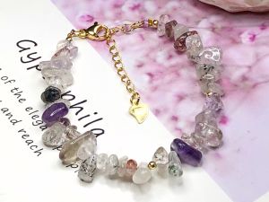 Gelang Tangan Kristal Suasa Emas Natural Crystal Super Seven Bracelet Accessories 天然水晶超七水晶碎石手链 14KCB022