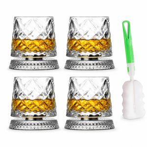 Bộ 4 Ly Rượu Whisky Pha Lê Có Đế Xoay 360 Độ Ly Cocktail Rượu Rum Dùng Để Uống Và Tiệc Tùng Thân Thiện Với Môi Trường Hình Tròn