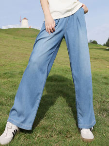 สูง เอว ขากว้างตัดตรงบาง เดนิม กางเกงยีนส์ สําหรับสาวมัธยมต้น ฤดูร้อน กางเกงขายาว ลำลอง กางเกงขายาว สําหรับวัยรุ่น