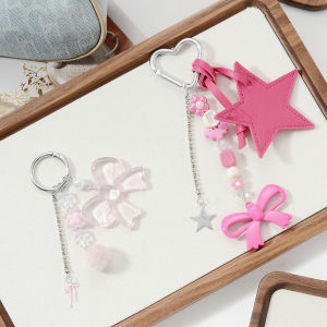 Delicate Flocking Velvet Star Ball Keychain Purse Pendant Beautiful Butterfly Bow Glass Flower Leatherette Hanging Ornament