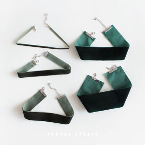 สร้อยคอโซ่กระดูกไหปลาร้าผ้ากำมะหยี่สีเขียวสดใหม่ทำมือสำหรับผู้หญิง เครื่องประดับแฟชั่นแบบเรียบง่าย โซ่กระดูกไหปลาร้าแบบลำลอง