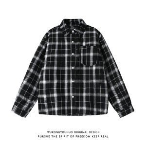 WUKONGYOUHUO | Áo Sơ Mi Caro Dài Tay Vintage Cao Cấp