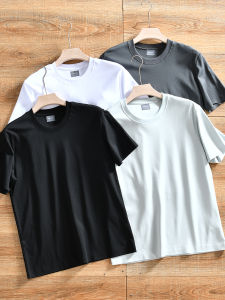 Cotton Breathable Moisture Wicking Solid Color round Neck Short Sleeve Mens Casual T-Shirt Summer Seamless Pressed Glue Trendy