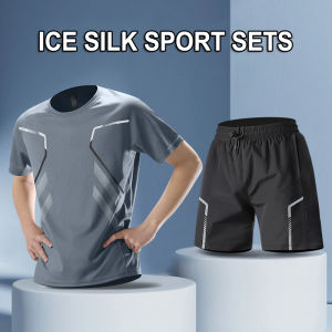 CHRLCK Mens Quick Drying Running Sets Breathable Hiking Fishing T-Shirt Short Soft Elasticity Gym Fitness Suits Outdoor Sports