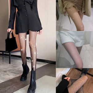 MD ถุงน่องตาข่าย เอวสูง ประดับพลอยเทียม แวววาว เซ็กซี่ สําหรับผู้หญิง งานปาร์ตี้ คลับ Rhinestone Mesh Stockings