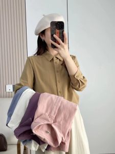 Classic French Vintage Pure Cotton Flannel Spring Autumn Loose Womens Shirt Long Sleeve Straight Cut Slimming Layering Top