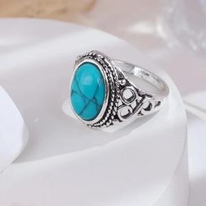 1 Pcs New Fashion Natural Turquoise Ring Wedding Engagement Birthday Party Anniversary Gift Retro Elegance Aquamarine Ring