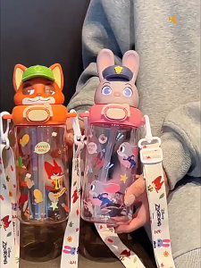 Zootopia Nick Judy Childrens Straw Cup Cartoon Portable Student Water Cup Plastic Cup Kindergarten Baby School Dedicated