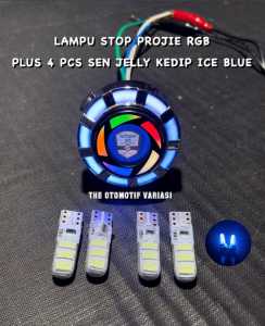 Paket Lampu Motor Lampu Stop Rem Projie Running Plus 4 Pcs Sein Jelly Kedip / Flash Ice blue - TOV