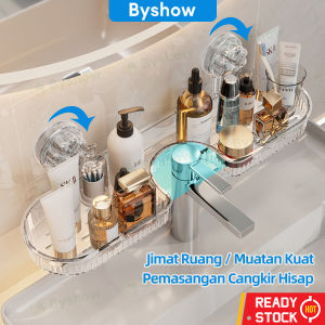 Byshow U Shape Suction Cup Faucet Storage Rack for Wash Table Sink Wall Mounted No Drill Installation Hollow Drainable Hold Toothbrush Soap Bath Kitchen Sink Faucet Organizer