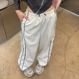 Quần Ống Rộng Màu Trắng Dáng Rộng Thoải Mái Cho Nữ Mùa Xuân Thu 2025 Quần Dài Ống Đứng Thể Thao Thường Ngày Phong Cách Mỹ