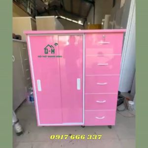 TỦ NHỰA QUẦN ÁO 2 CÁNH LÙA 5 NGĂN KÉO FULL HỒNG CAO CẤP - GIAO HÀNG HỎA TỐC