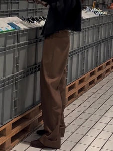 High Waist Straight Leg Suit Pants Womens Coffee Color Fashionable Vintage Wide Leg Pants Autumn Collection Slimming Effect