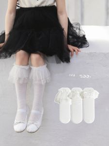 Princess Style Girls Cotton Socks Summer Thin Medium Tube Pure Cotton Long Tube Baby Girls Lace Edged White Childrens Socks