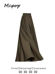 High Waist A-Line Midi Skirt Womens Autumn Winter New Style Slimming Pleated Skirt Commute Style Pure Color Other Material 100%