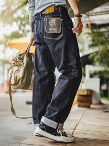 MADEN | Workwear Vintage Original Blue Washed Straight Wide Leg Jeans Autumn