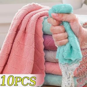 10Pcs Microfiber Towels Double-layer Absorbent Kitchen Dishwashing Cloth Non-stick Oil Dish Rags Scouring Pad Home Cleaning Cloth